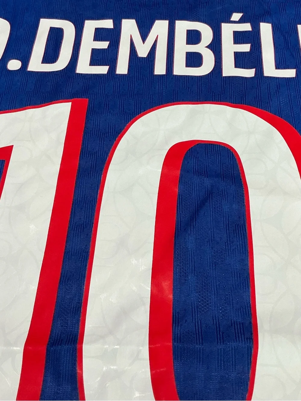 Nike Blue and Red O. Dembélé #10 Soccer Jersey